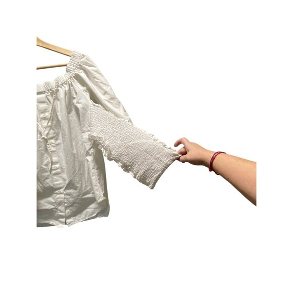 MSGM Milano Off Shoulder Smocked Button Down Blouse White Size 42 NWOT Designer - Picture 11 of 15